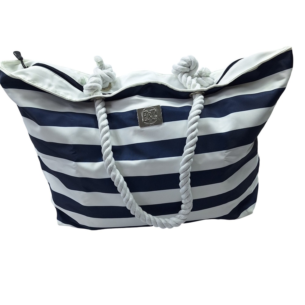 Bang & Carsen‎ Tote Bag Womens Large Navy Blue Striped Nautical Beach Travel New